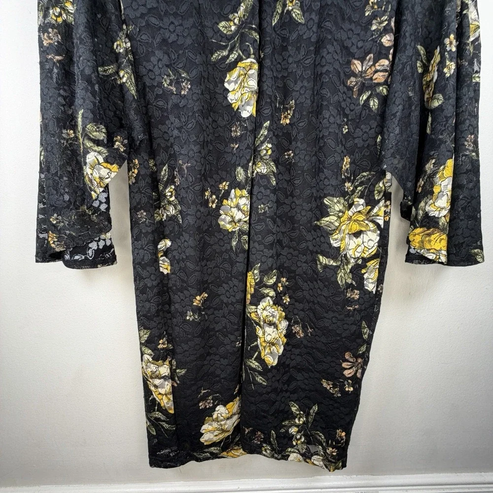 VFSHOW Women's Large Mesh Floral Dress Black Yellow Bell Sleeve Midi Career‎
